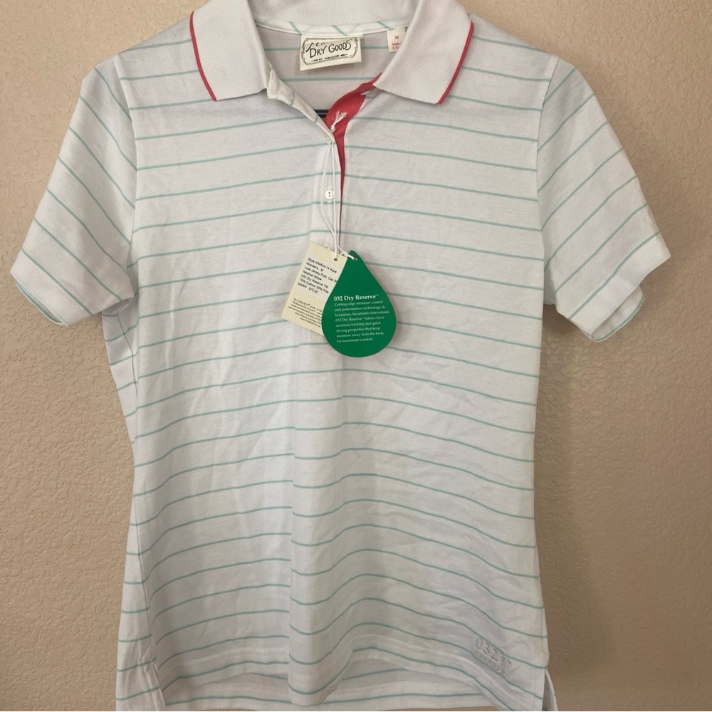 MCILHENNY White and Blue Striped Polo Blouse